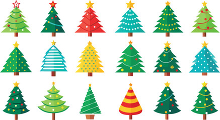 Christmas trees set on transparent background Xmas and new year. Vector illustration