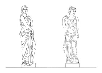 ancient greek sculptures of women monoline vector art
