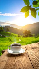 Morning Coffee in a Lush Landscape.