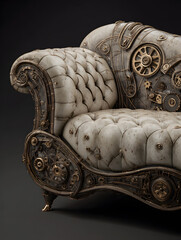 Futuristic sofa as part of the interior of an apartment. Neural network AI generated art