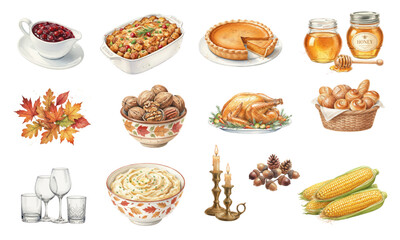 Watercolor Thanksgiving Feast Elements Collection