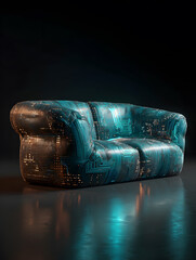 Futuristic sofa as part of the interior of an apartment. Neural network AI generated art