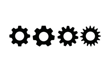 Four Black Gear and Cogwheel Icons on White Background