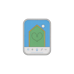 Phone screen showing house with heart symbol art on transparent background