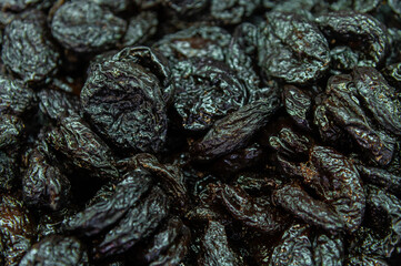 Prunes, dried fruit, healthy snack, top view. Vitamin source, dried plums, dehydrated fruit