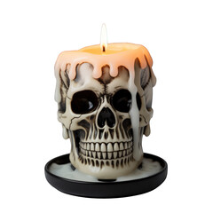 Skull candle burning brightly on transparent background