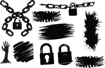 broken Chain, Lock, brush, horror hand, slash vector illustration symbol of freedom and resistance For urban art design

