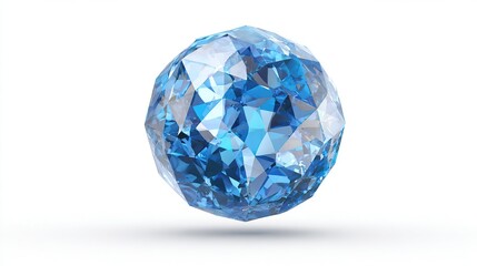 A digitally rendered, faceted, spherical gemstone, light blue in color, with a subtle shadow cast beneath it on a plain white background, showcasing its multifaceted 