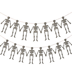 Halloween skeleton garland hanging on transparent background