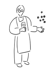 カフェではたらく男性スタッフ_手描きイラスト_線画｜Man Working at Cafe