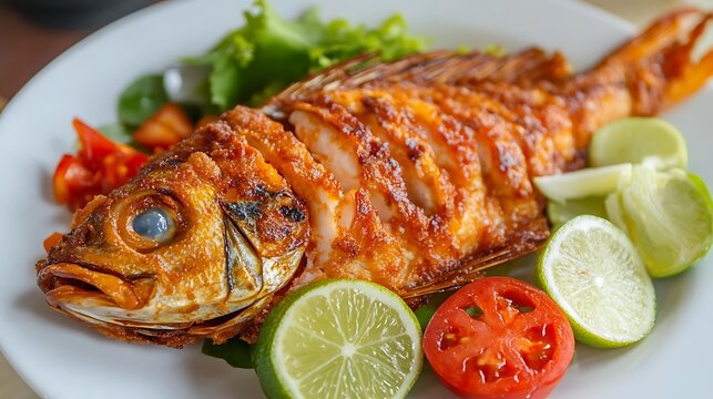 Deep fried marinated snapper fish with fish sauce
