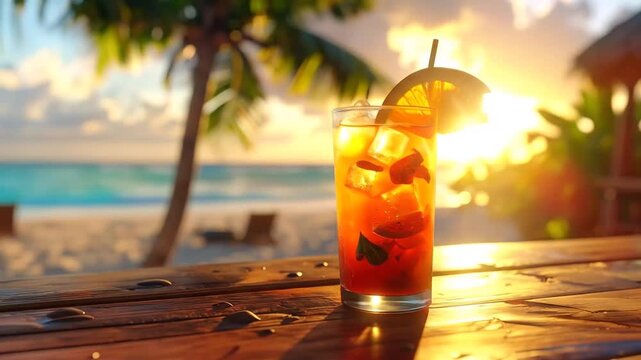 Tropical Cocktail at Sunset Beach Paradise