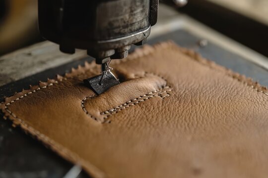Detailed View of Leather Stitching in Shoe Repair Workshop
