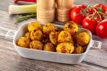 Baked small baby potato with herbs