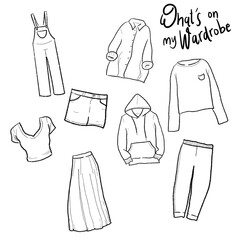 Fototapeta premium What’s on my wardrobe 1 - Set of clothes illustration doodle fashion