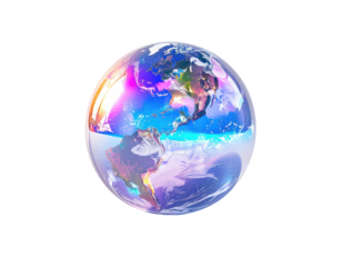 Earth globe in a vibrant iridescent bubble