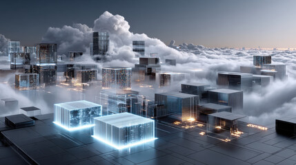 A dreamy illustration illustration of Multi-cloud