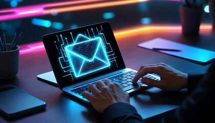 Laptop with Digital Email Dashboard and Protection
