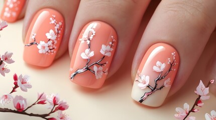 Peach Blossom Nail Art Elegant Spring Nail Designs with Delicate Floral Accents