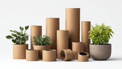 Recycled cardboard planters holding greenery