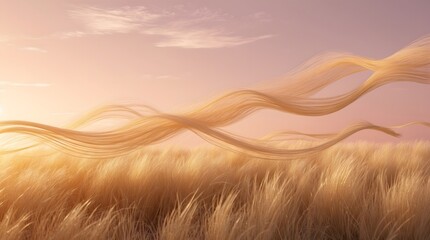 Golden Hair Flowing in a Wheat Field at Sunset A Dreamlike Digital Art