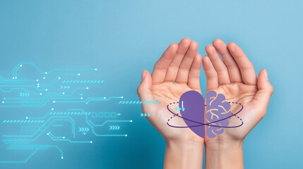 Hands holding brain and heart icon symbolizing mental and emotional health