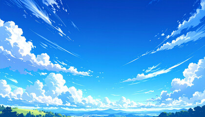 秋空と雲の広がるアニメ風風景