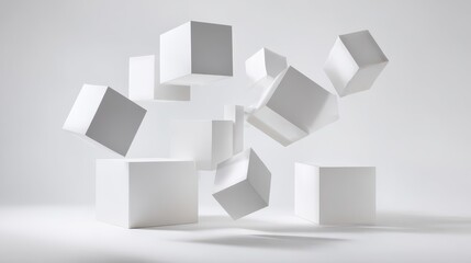 Obraz premium Abstract White Cubes Floating in Space - Minimalist Design Concept.