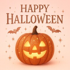Cute Halloween Greeting with Pink and Gold Pumpkin