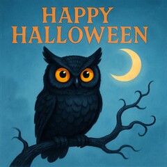 Owl with Glowing Eyes Halloween Artwork