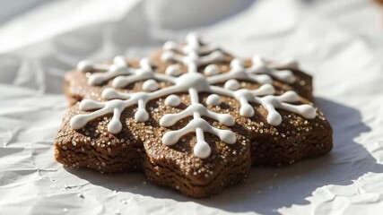 Homemade gingerbread snowflake cookie with royal icing and sparkling sugar on a white background. - Powered by Adobe
