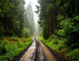 Misty forest road