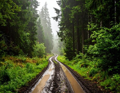 Misty forest road