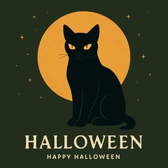 Halloween Greeting Card with Black Cat Illustration