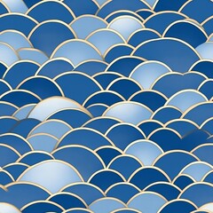 Fototapeta premium Seamless pattern features traditional Japanese waves in deep blue and silver, ideal for modern designs