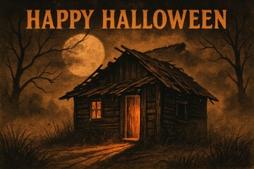 Abandoned Wooden Shack Halloween Card