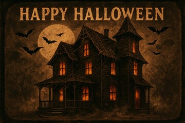 Rustic Halloween Invitation with Haunted House