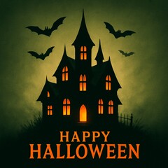 Haunted Building with Glowing Windows Illustration