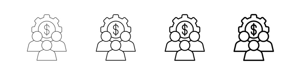 Sales Team Icons Set In Various Stroke Line Styles