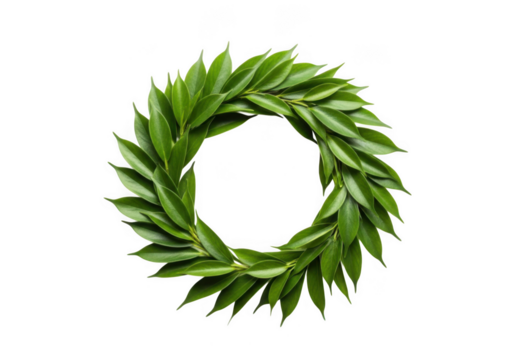 A vibrant green laurel wreath forming the shape of the letter o isolated on transparent background