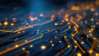 High-Tech Circuit Board Design with Glowing Lines.