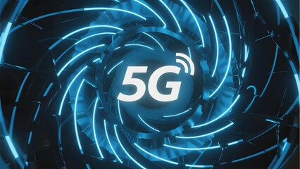 5G network technology symbolized by glowing blue concentric rings and digital design
