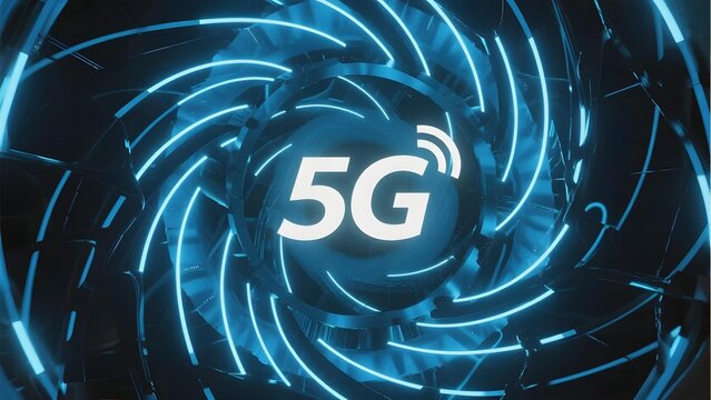 5G network technology symbolized by glowing blue concentric rings and digital design