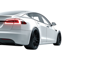 Cinematic Lighting of Modern Electric Car on White Background