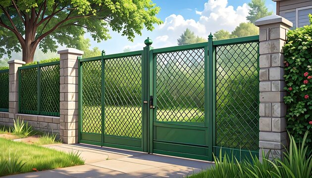 A vibrant, digital illustration of a green gate