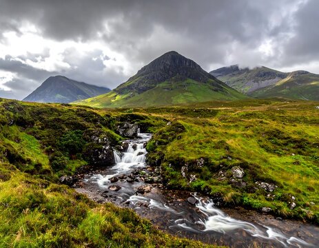 Mountainous landscape with cascading stream
