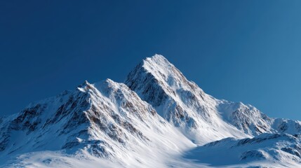 winter mountain peak background with snow and clear sky