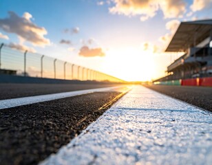 Racing track at sunset.  Perspective view