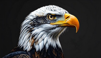 Obraz premium A close-up portrait of a majestic bald eagle, showcasing intricate detail in its plumage and sharp focus on its intense gaze.