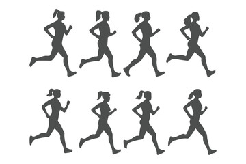 Run. Running men and women, vector set of isolated silhouettes